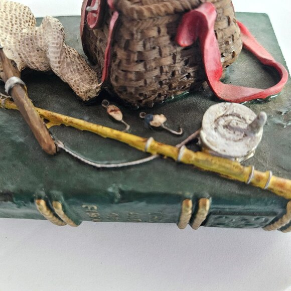 Vtg Fishing Desk Set Figurines with Tackle and Creel Small Resin Bookend - Picture 11 of 16